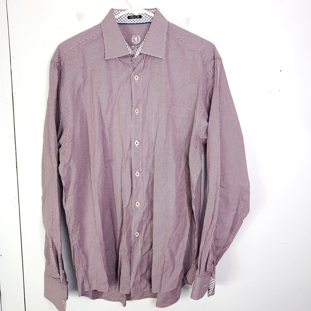 Bugatchi Shirt Mens XL Classic Fit Button Down Geometric Print Career Cotton